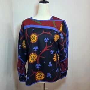 Jeanne Marc Vintage 80s Art To Wear Colorful Ruffled Sleeve Top Size S 8/10